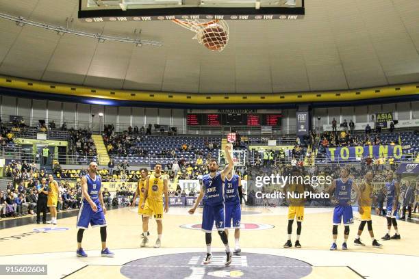 Sergey Karasev in action during the EuroCup basketball match between Fiat Torino Auxilium and Zenit St. Petersburg at PalaRuffini on 07 February,...