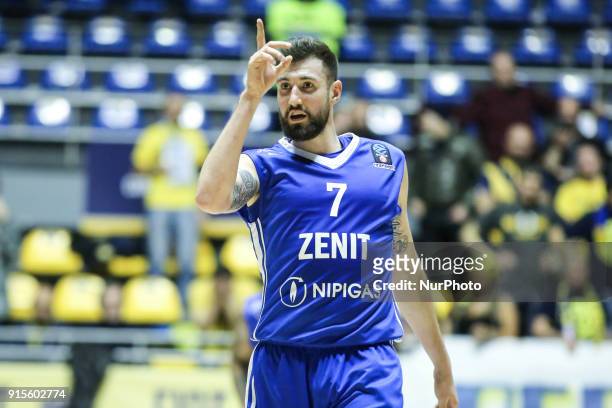 Sergey Karasev during the EuroCup basketball match between Fiat Torino Auxilium and Zenit St. Petersburg at PalaRuffini on 07 February, 2018 in...