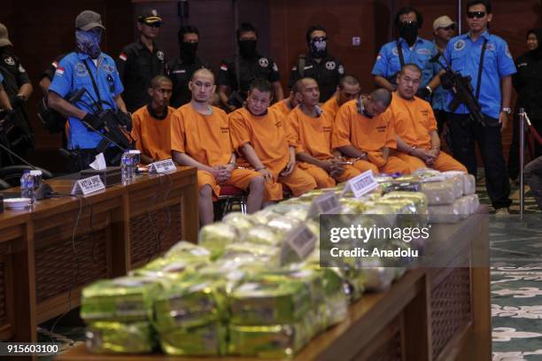 The National Narcotic Agency discloses confiscated drugs during a press conference at the Ministry of Finance, Jakarta, Indonesia, on February 7,...