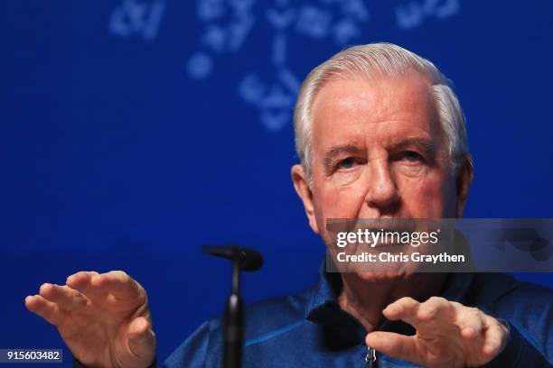 Sir Craig Reedie the President of the World Anti-doping Agency attends a press conference at the Main Press Centre during previews ahead of the...