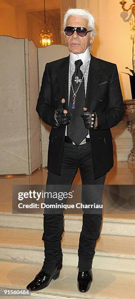 Karl Lagerfeld attends the launch Of New Jewellery Collection By Gaia Repossi And Eugenie Niarchos at Hotel Ritz Paris on October 7, 2009 in Paris,...