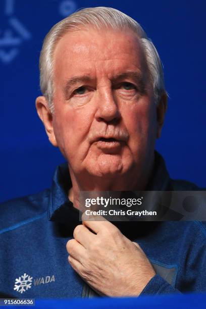 Sir Craig Reedie the President of the World Anti-doping Agency attends a press conference at the Main Press Centre during previews ahead of the...