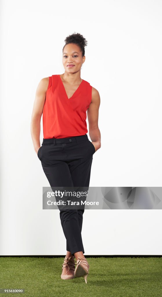 Woman standing looking relaxed
