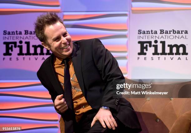 Actor Sam Rockwell speaks onstage at The American Riviera Award Honoring Sam Rockwell during The 33rd Santa Barbara International Film Festival at...