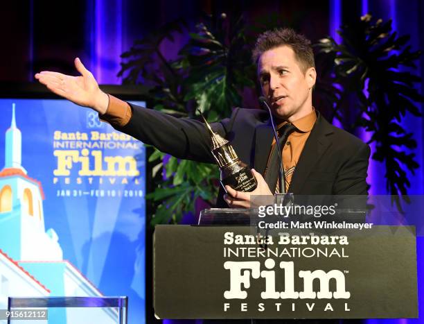 Actor Sam Rockwell speaks onstage with The American Riviera Award at The American Riviera Award Honoring Sam Rockwell during The 33rd Santa Barbara...