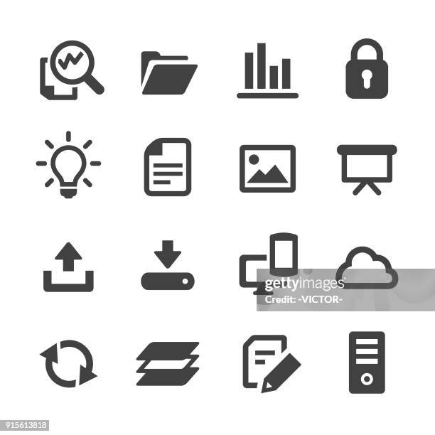 digital asset management icons set - acme series - download icon stock illustrations