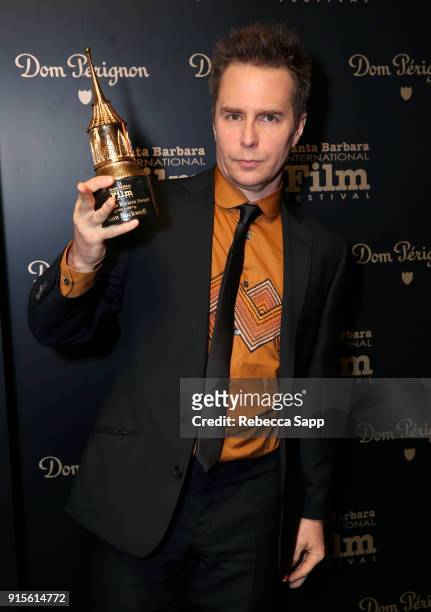 Actor Sam Rockwell poses backstage with The American Riviera Award at The American Riviera Award Honoring Sam Rockwell during The 33rd Santa Barbara...