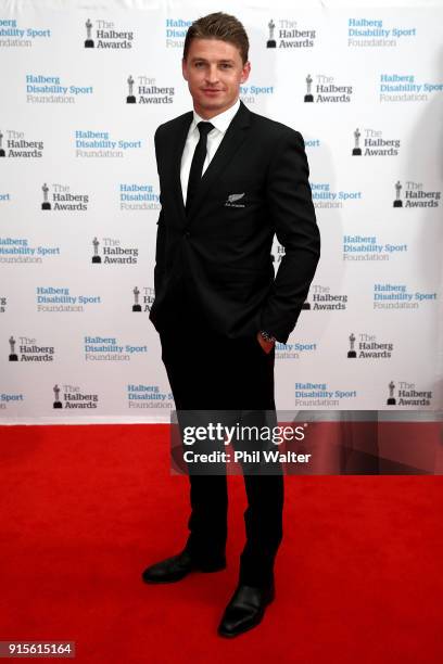 Beauden Barrett arrives ahead of the 55th Halberg Awards at Spark Arena on February 8, 2018 in Auckland, New Zealand.