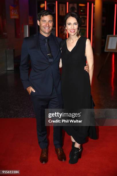 Prime Minister Jacinda Ardern and partner Clarke Gayford arrive ahead of the 55th Halberg Awards at Spark Arena on February 8, 2018 in Auckland, New...