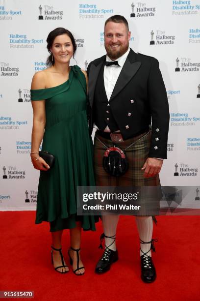 Tom Walsh and partner Dana Mulcahy arrive ahead of the 55th Halberg Awards at Spark Arena on February 8, 2018 in Auckland, New Zealand.