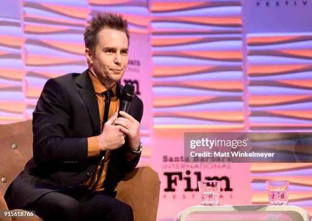 Actor Sam Rockwell speaks onstage at The American Riviera Award Honoring Sam Rockwell during The 33rd Santa Barbara International Film Festival at...