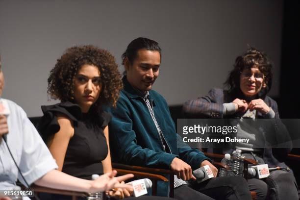 Greta Gerwig, Marielle Scott and Jordan Rodrigues attend the Film Independent Hosts Directors Close-Up Screening Of "Lady Bird" at Landmark Theatre...