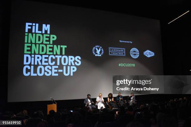 Jay Duplass, Greta Gerwig, Marielle Scott, Jordan Rodrigues and April Napier attend the Film Independent Hosts Directors Close-Up Screening Of "Lady...