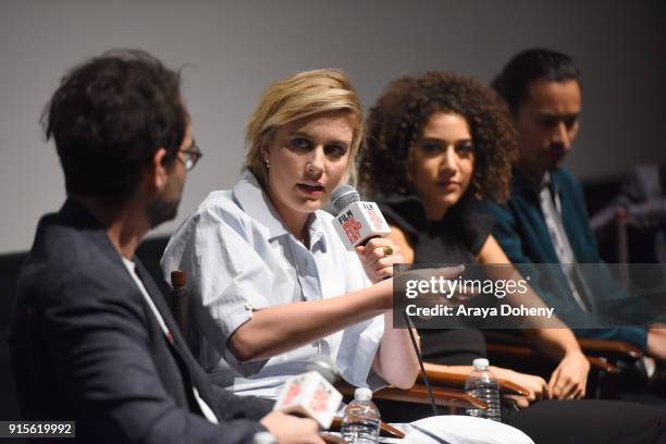 Greta Gerwig, Marielle Scott and Jordan Rodrigues attend the Film Independent Hosts Directors Close-Up Screening Of "Lady Bird" at Landmark Theatre...