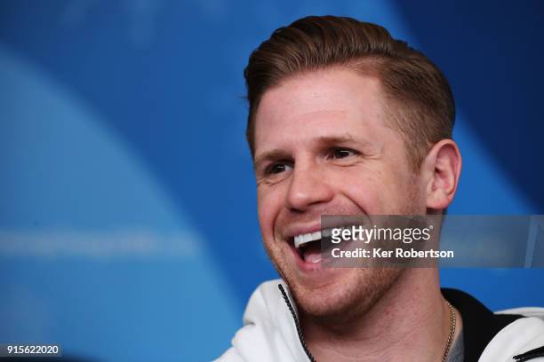 United States skeleton athlete John Daly attends a press conference at the Main Press Centre during previews ahead of the PyeongChang 2018 Winter...
