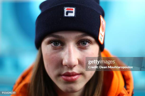 Speed skater Suzanne Schulting of the Netherlands poses for a portrait ahead of the PyeongChang 2018 Winter Olympic Games at Gangneung Olympic...