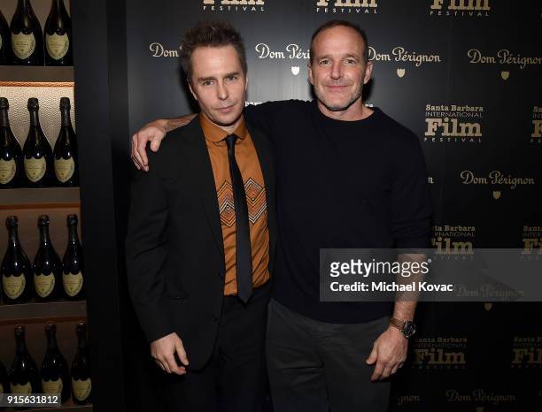 Sam Rockwell visits the Dom Perignon Lounge after receiving the American Riviera Award from Clark Gregg at The Santa Barbara International Film...