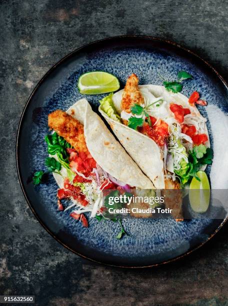 fish tacos - home made tacos stock pictures, royalty-free photos & images