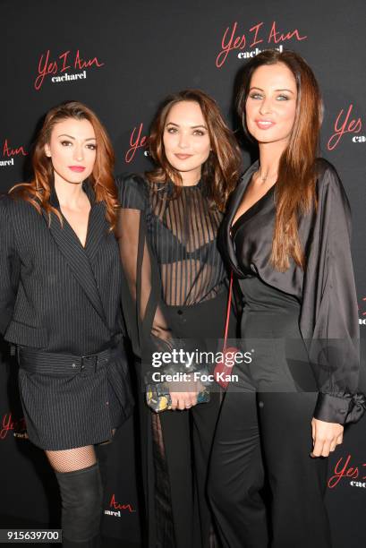 Former Miss France Rachel Trapani, Valerie Begue and Malika Menard attend the "Yes I Am" Cacharel Flagrance Launch Party at the QG on February 7,...