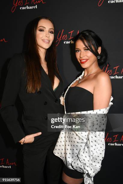 Nabilla Benattia and Ayem Nour attend the "Yes I Am" Cacharel Flagrance Launch Party at the QG on February 7, 2018 in Paris, France.