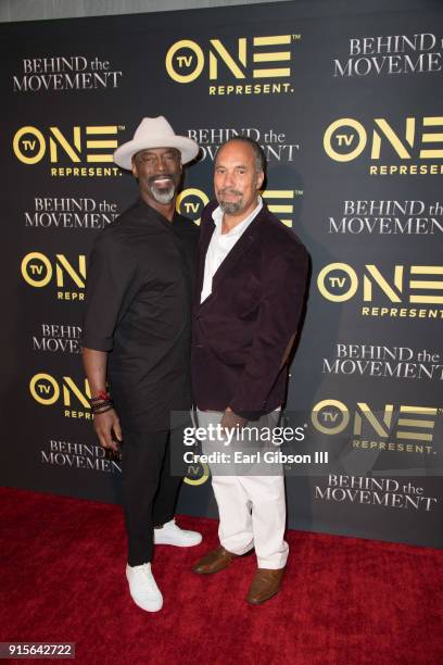 Actors Isaiah Washington and Roger Guenveur Smith attend "Behind The Movement" Los Angles premiere at Harmony Gold Theatre on February 7, 2018 in Los...