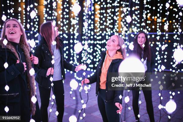 Lauren Marshall, Abbi Short , Chelsea Tough and Cleodi Mackinnon from Dance For All view Ocean of Light installation at Edinburgh Lumen on February...