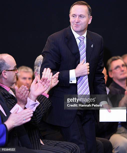 New Zealand Prime Mininster John Key is congratulated after announcing the government's new anti-pseudoephedrine package on October 8, 2009 in...