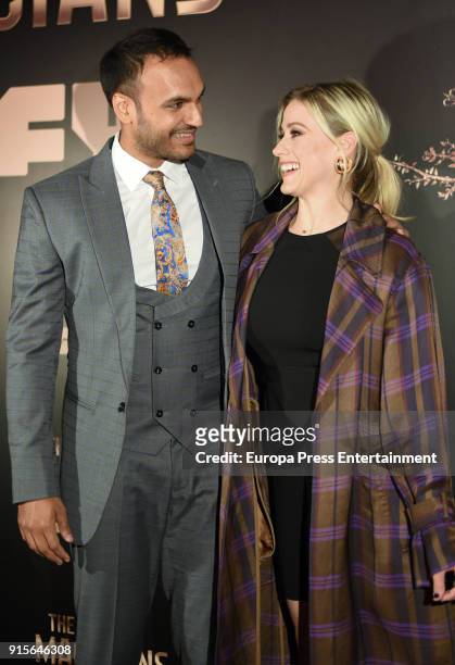 Actor Arjun Gupta and actress Olivia Taylor Dudley attend The Magicians Premiere in Madrid on February 7, 2018 in Madrid, Spain.