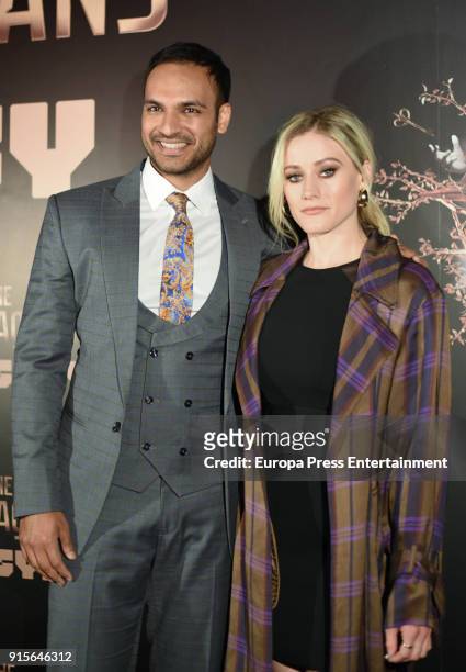 Actor Arjun Gupta and actress Olivia Taylor Dudley attend The Magicians Premiere in Madrid on February 7, 2018 in Madrid, Spain.