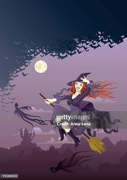 flying witch - witch stock illustrations