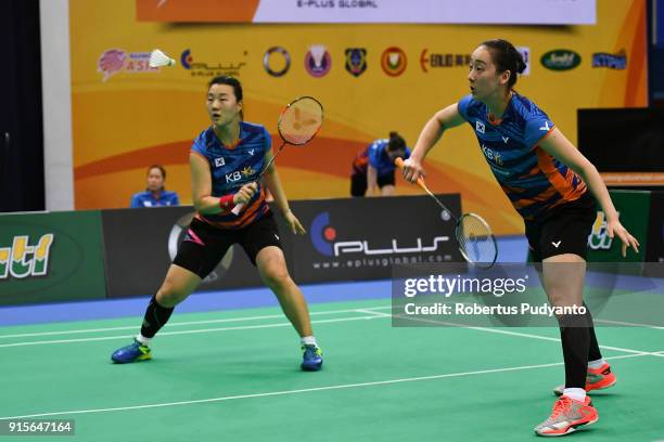 Lee So Hee and Shin Seung Chan of Korea compete against Hsu Ya Ching and Wu Ti Jung of Chinese Taipei during the E-Plus Badminton Asia Team...