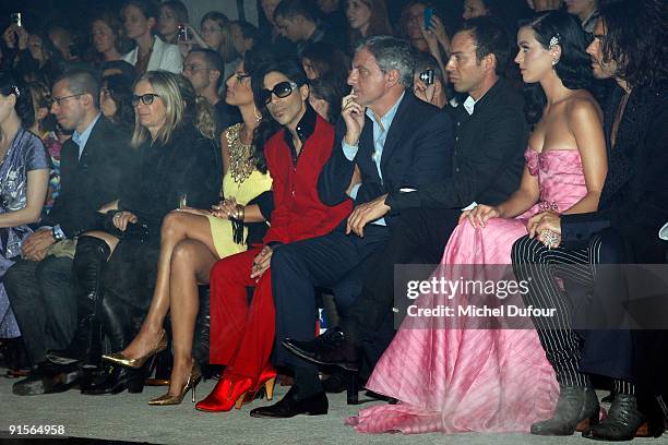 Bria Valente, Prince, Sidney Toledano, Alexis Roche, Katy Perry, Russell Brand and Leigh Lezark attends John Galliano Pret a Porter show as part of...