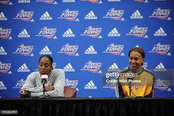 Ebony Hoffman and Tamika Catchings of the Indiana Fever speaks to the media after losing 90-77 to the Phoenix Mercury after Game Four of the WNBA...