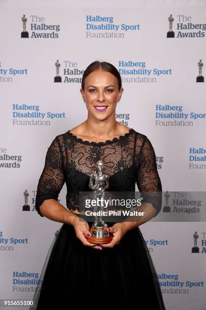 Lisa Carrington poses with the Sportswoman of the Year award at the 55th Halberg Awards at Spark Arena on February 8, 2018 in Auckland, New Zealand.
