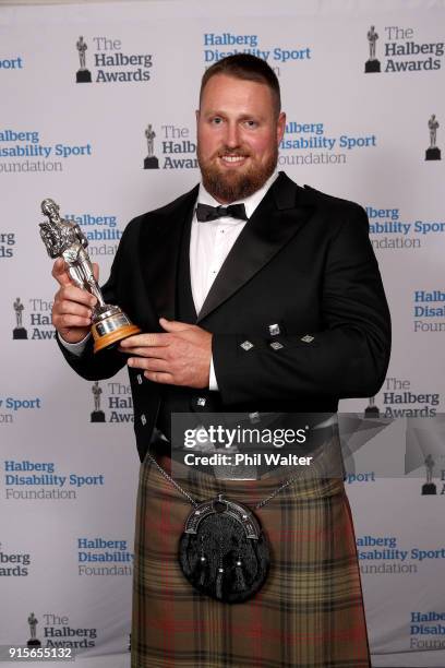 Tom Walsh poses with the Sportsman of the Year award at the 55th Halberg Awards at Spark Arena on February 8, 2018 in Auckland, New Zealand.