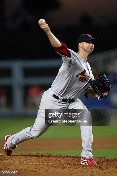 Pitcher Chris Carpenter of the St. Louis Cardinals pitches in the fourth inning against the Los Angeles Dodgers in Game One of the NLDS during the...