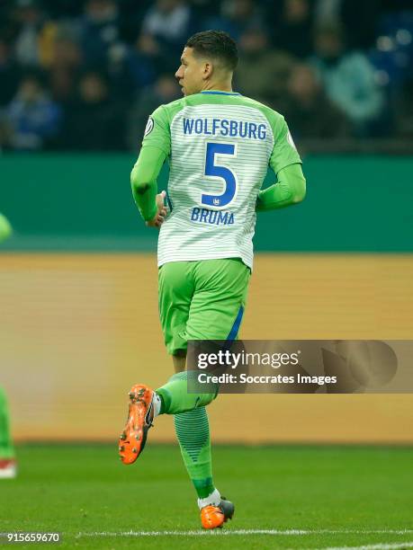 Jeffrey Bruma of VfL Wolfsburg during the German DFB Pokal match between Schalke 04 v VFL Wolfsburg at the Veltins Arena on February 7, 2018 in...