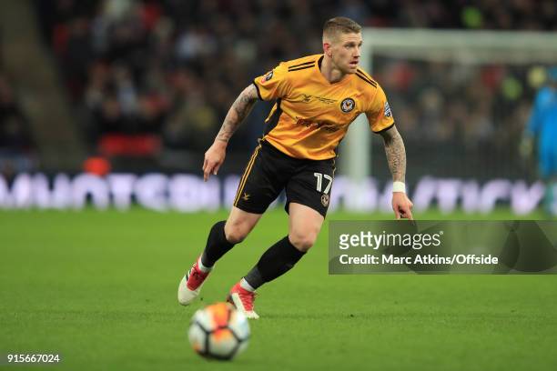 Scot Bennett of Newport County during the FA Cup Fourth Round replay between Tottenham Hotspur and Newport County at Wembley Stadium on February 7,...