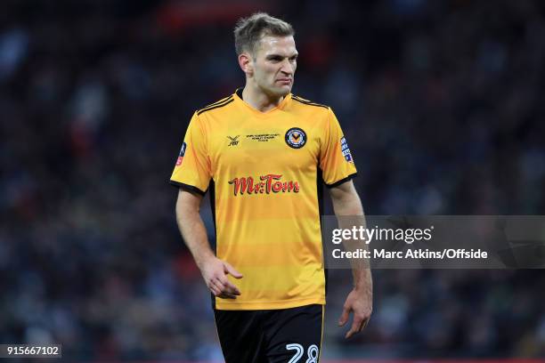 Mickey Demetriou of Newport County during the FA Cup Fourth Round replay between Tottenham Hotspur and Newport County at Wembley Stadium on February...