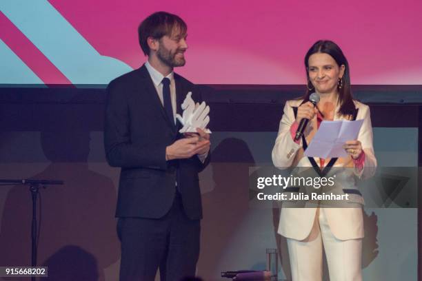 Actress Juliette Binoche accepts the Honorary Dragon Award at the Gothenburg International Film Festival 2018 at Auktionsverket Kulturarena on...