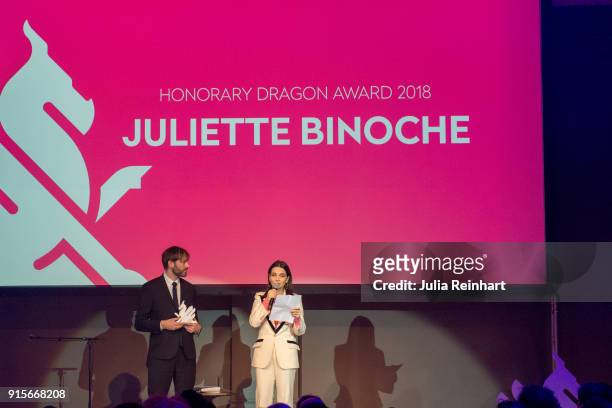 Actress Juliette Binoche accepts the Honorary Dragon Award at the Gothenburg International Film Festival 2018 at Auktionsverket Kulturarena on...