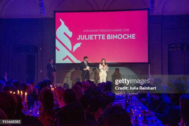 Actress Juliette Binoche accepts the Honorary Dragon Award at the Gothenburg International Film Festival 2018 at Auktionsverket Kulturarena on...