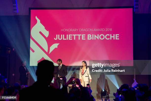 Actress Juliette Binoche accepts the Honorary Dragon Award at the Gothenburg International Film Festival 2018 at Auktionsverket Kulturarena on...