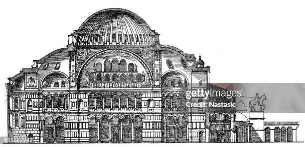 hagia sophia, cross-section - mosque interior stock illustrations