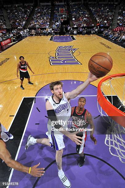 Andres Nocioni of the Sacramento Kings gets to the basket against the Portland Trail Blazers during a preseason game on October 7, 2009 at ARCO Arena...