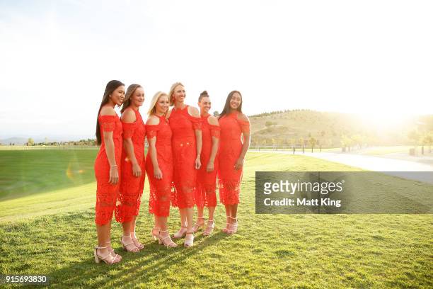 Lizette Cabrera, Ashleigh Barty, Daria Gavrilova, Alicia Molik, Casey Dellacqua and Destanee Aiava of Australia pose during the Official Dinner ahead...