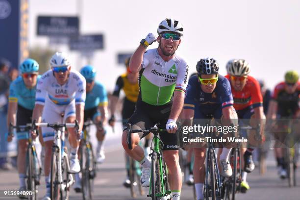 5th Tour Dubai 2018 / Stage 3 Arrival / Mark Cavendish of Great Britain Celebration / Adam Blythe of Great Britain / Alexander Kristoff of Norway /...