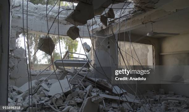 An inside view of a school after Russian airstrikes hit Mishmishan village of Idlib's Jisr al-Shughur district in Syria on February 07, 2018....