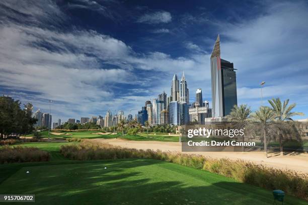 The par 3, 17th hole on the Faldo Course at The Emirates Golf Club on January 31, 2018 in Dubai, United Arab Emirates.