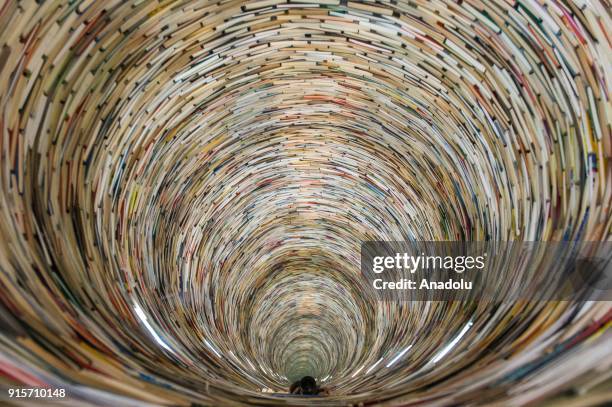 An internal view of Idiom installation, created by Slovakian artist, Matej Kren, is seen at Prague Library in Prague, Czech Republic on February 08,...